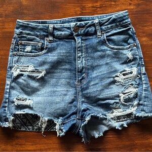 American Eagle Hi Rise Shortie Ripped Jean Shorts Women 8